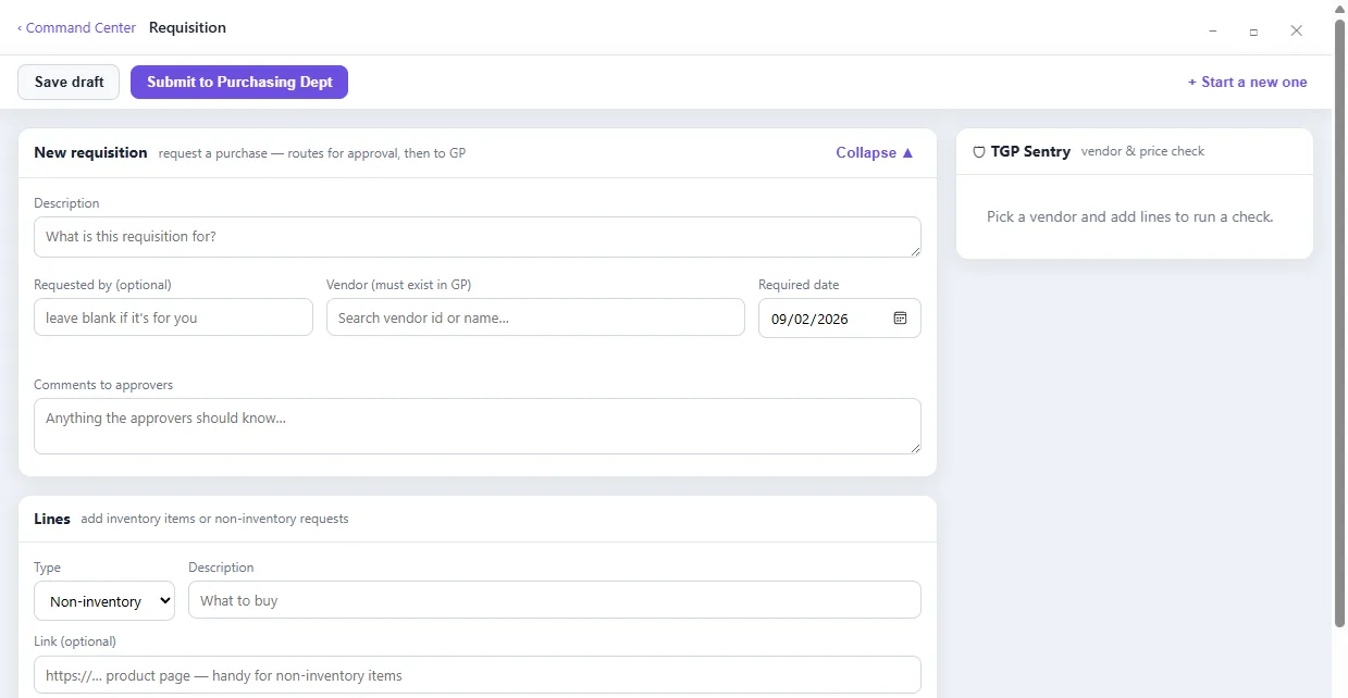 Create requisitions with a built-in vendor price check