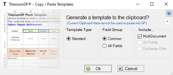 Generate template popup window in Dynamics GP card
