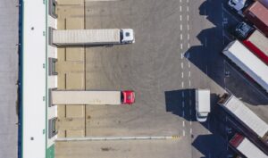 A bird's eye view of deliveries being made. 