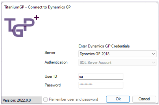 TGP Excel-Int Login Window