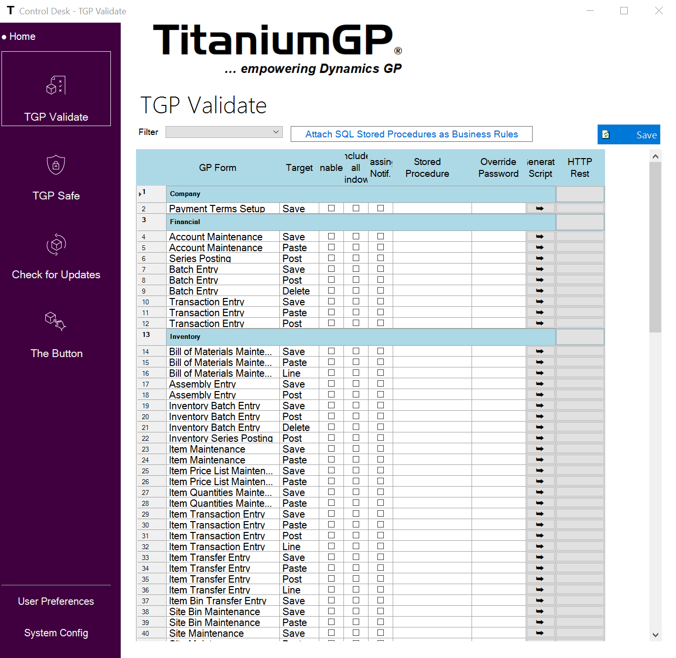 A screenshot showing the TGP Validate user interface.
